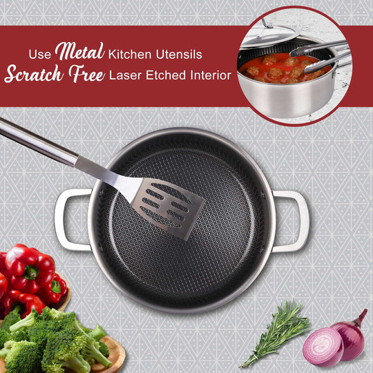 Brentwood 5 Qt. 3-Ply Hybrid Nonstick Stainless Steel Dutch Oven with Glass Lid - view 4