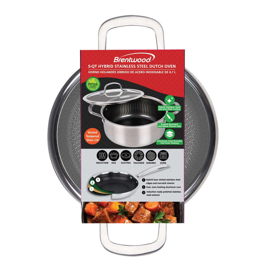 Brentwood 5 Qt. 3-Ply Hybrid Nonstick Stainless Steel Dutch Oven with Glass Lid - view 8