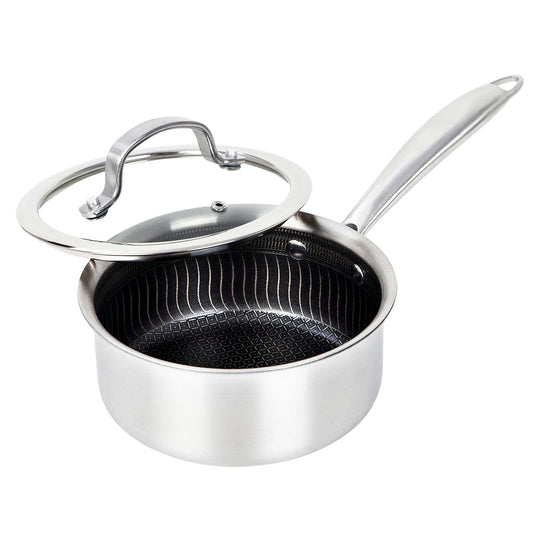Brentwood 1.5 Qt. 3-Ply Hybrid Nonstick Stainless Steel Saucepan with Glass Lid