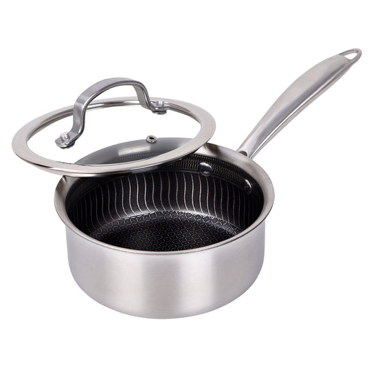 Brentwood 1.5 Qt. 3-Ply Hybrid Nonstick Stainless Steel Saucepan with Glass Lid - view 2