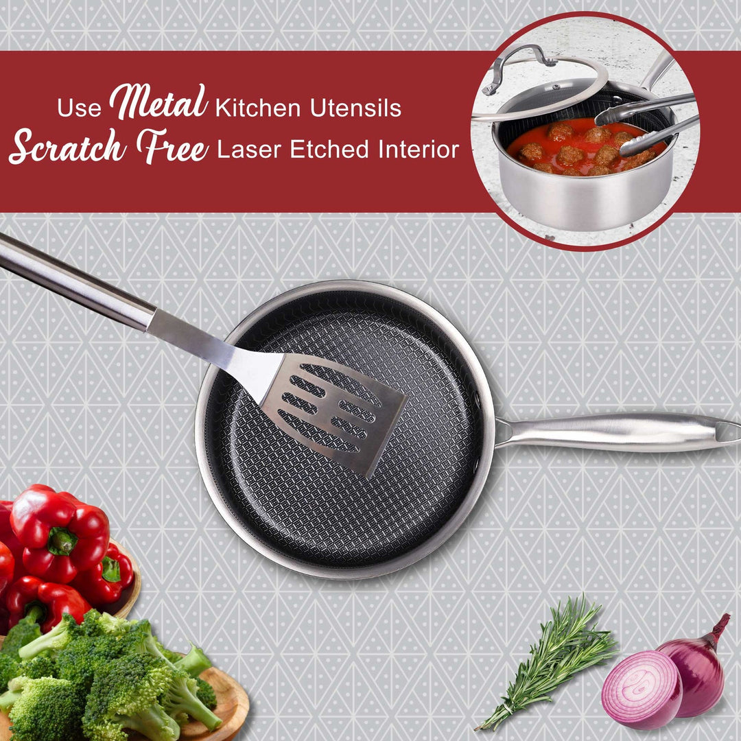 Brentwood 1.5 Qt. 3-Ply Hybrid Nonstick Stainless Steel Saucepan with Glass Lid - view 5
