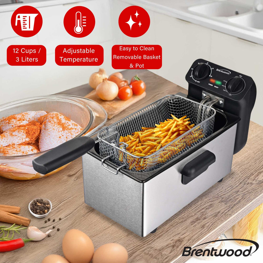 Brentwood 12-Cup 1,500W Stainless Steel Electric Deep Fryer with Timer - view 3