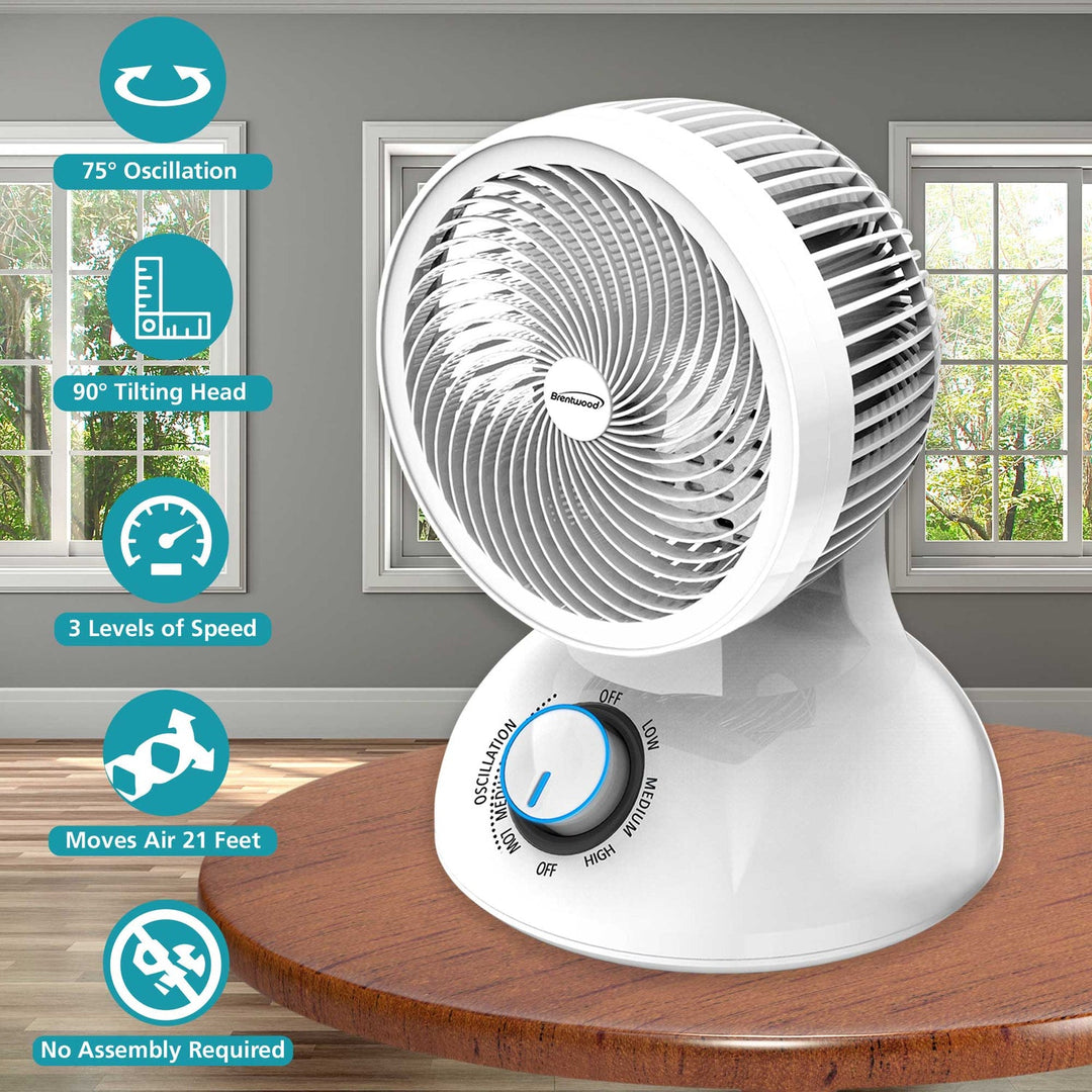 Brentwood 6 In. 3-Speed Oscillating Desktop Air Circulator Fan, White - view 3