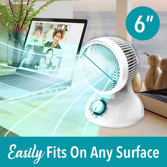 Brentwood 6 In. 3-Speed Oscillating Desktop Air Circulator Fan, White - view 5