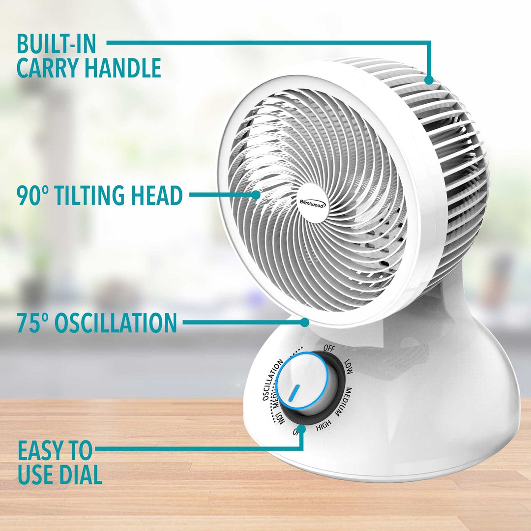 Brentwood 6 In. 3-Speed Oscillating Desktop Air Circulator Fan, White - view 7