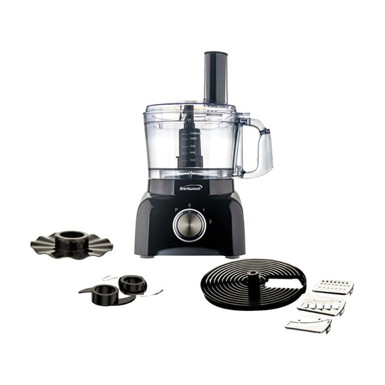 Brentwood 8-Cup Food Processor with Spiralizer & Julienne Discs, 2-Speed + Pulse, Black