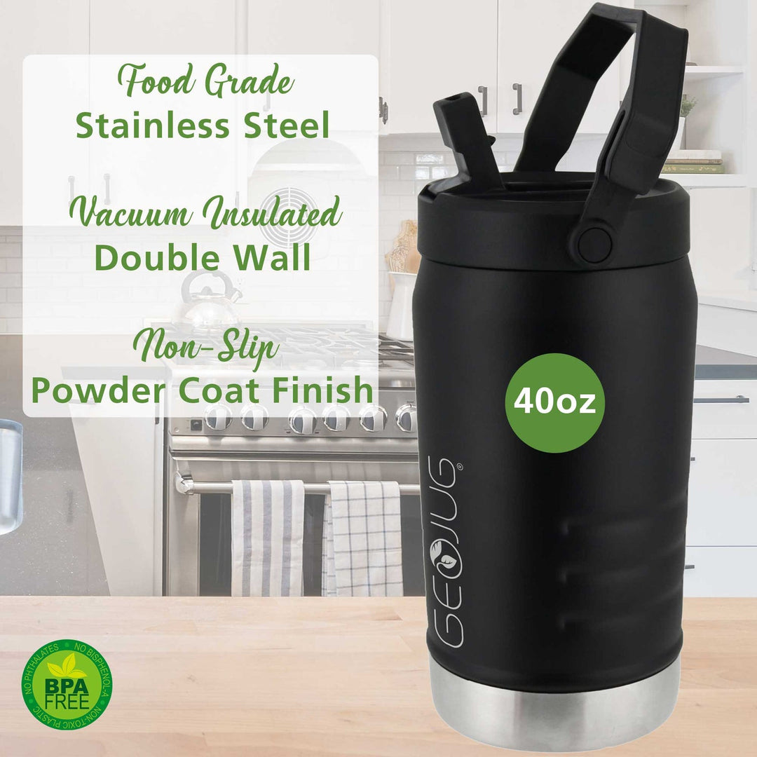 Brentwood Geojug 40 Oz. Vacuum-Insulated Stainless Steel Water Jug, Black - view 7
