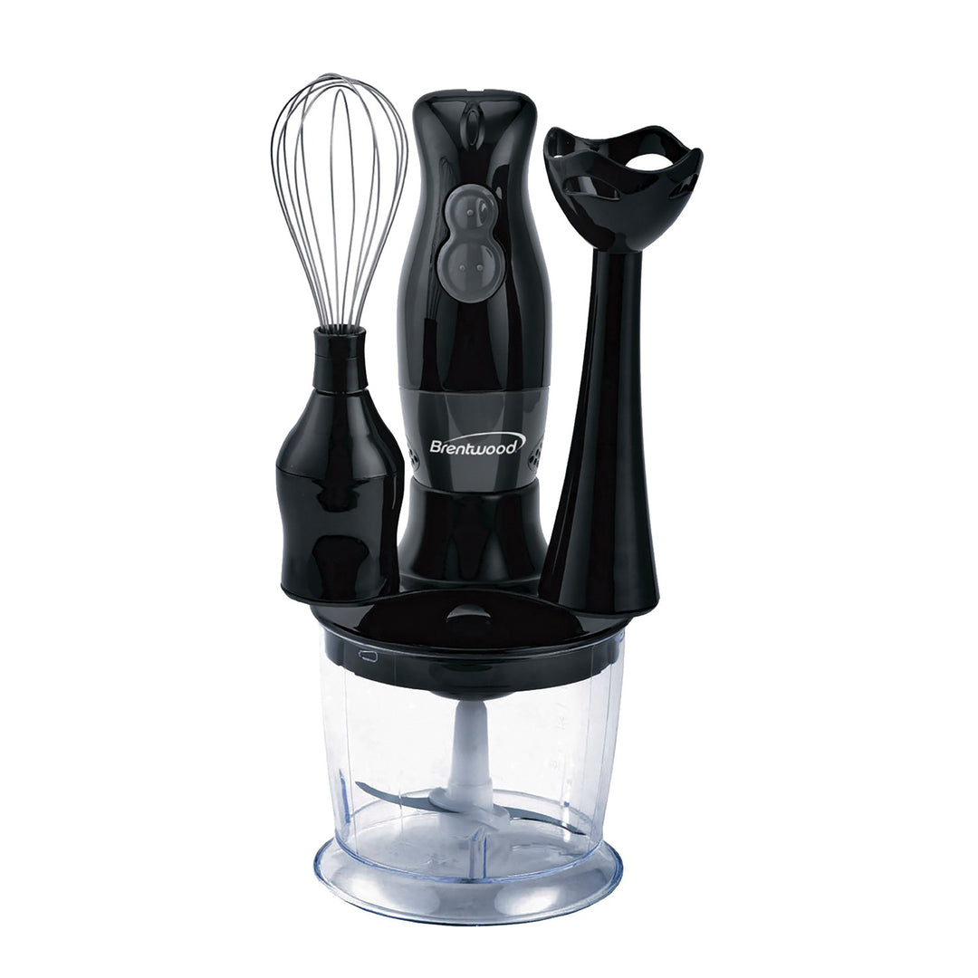 Brentwood 2-Speed Immersion Hand Blender with Chopper Bowl & Balloon Whisk, Black