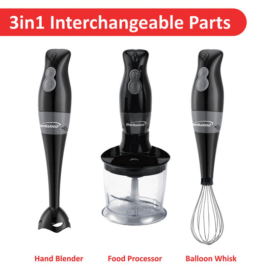 Brentwood 2-Speed Immersion Hand Blender with Chopper Bowl & Balloon Whisk, Black - view 2
