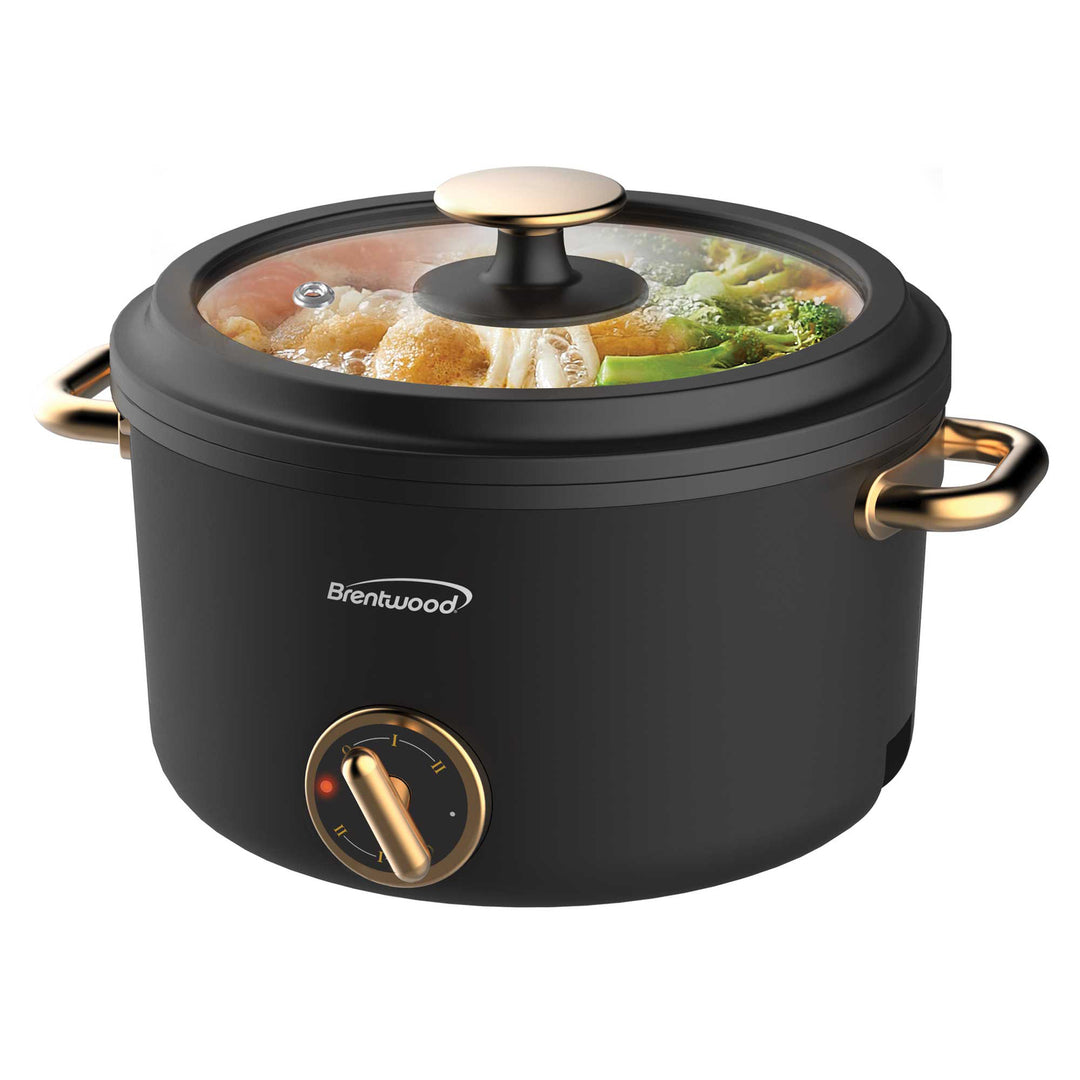 Brentwood 2.6 Qt. 700W Electric Hot Pot with Ceramic Nonstick and Steamer, Black