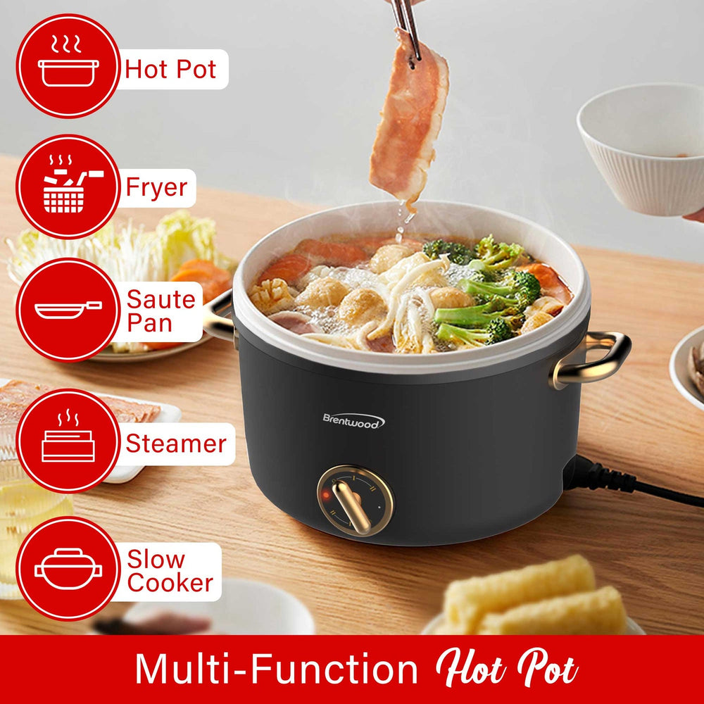 Brentwood 2.6 Qt. 700W Electric Hot Pot with Ceramic Nonstick and Steamer, Black - view 2