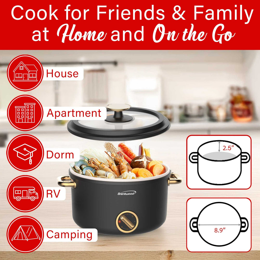 Brentwood 2.6 Qt. 700W Electric Hot Pot with Ceramic Nonstick and Steamer, Black - view 5