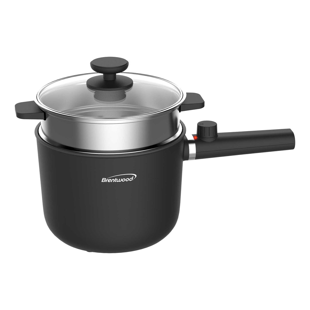 Brentwood 1.6 Qt. 600W Electric Hot Pot with Stainless Steamer, Straight Handles