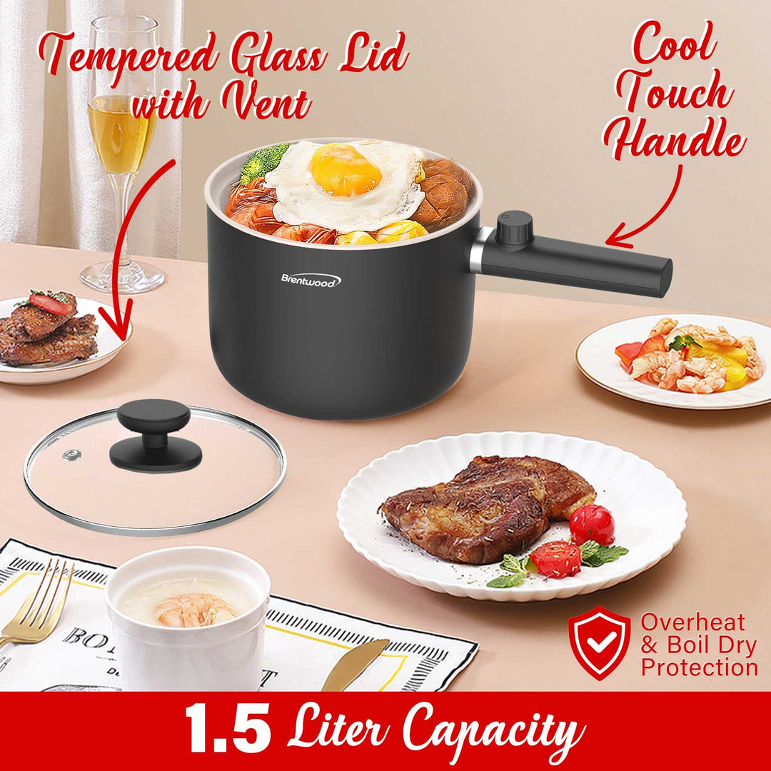 Brentwood 1.6 Qt. 600W Electric Hot Pot with Stainless Steamer, Straight Handles - view 4
