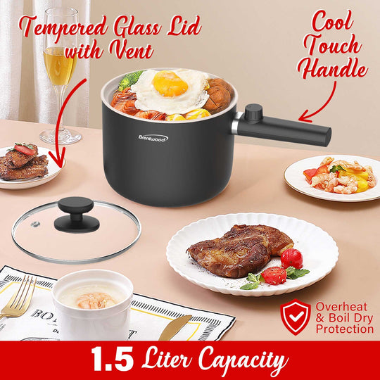 Brentwood 1.6 Qt. 600W Electric Hot Pot with Stainless Steamer, Straight Handles - view 4