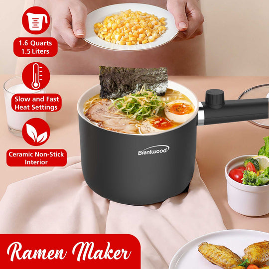 Brentwood 1.6 Qt. 600W Electric Hot Pot with Stainless Steamer, Straight Handles - view 7