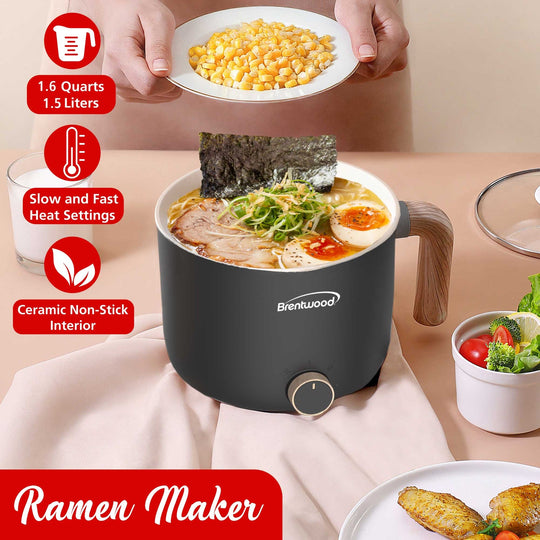 Brentwood 1.6 Qt. 600W Electric Hot Pot with Stainless Steamer, Angled Handle - view 7