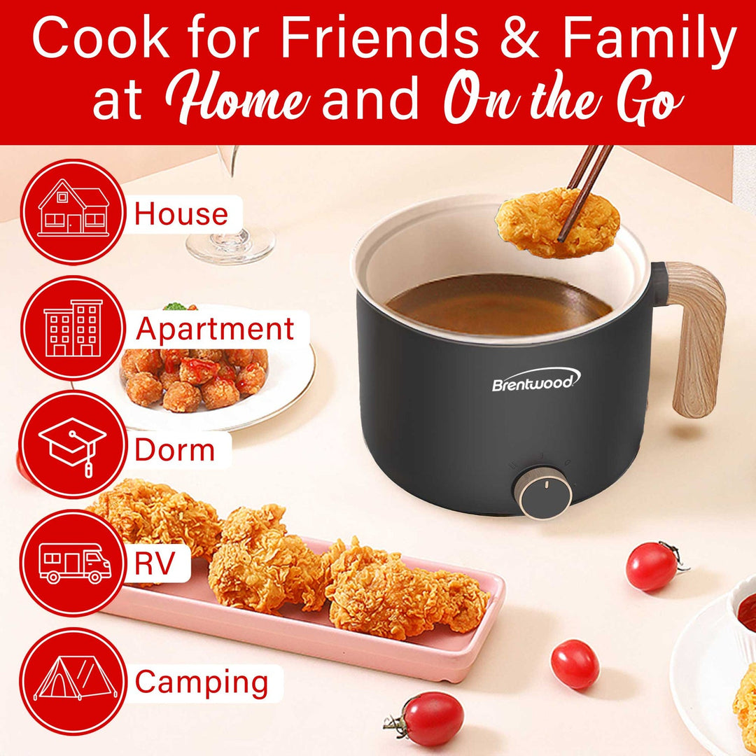 Brentwood 1.6 Qt. 600W Electric Hot Pot with Stainless Steamer, Angled Handle - view 8