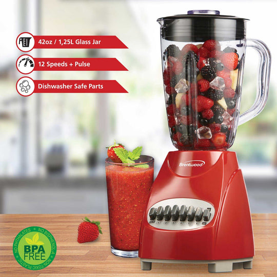Brentwood 42 Oz. 12-Speed 350W Blender with Glass Jar - Red - view 3