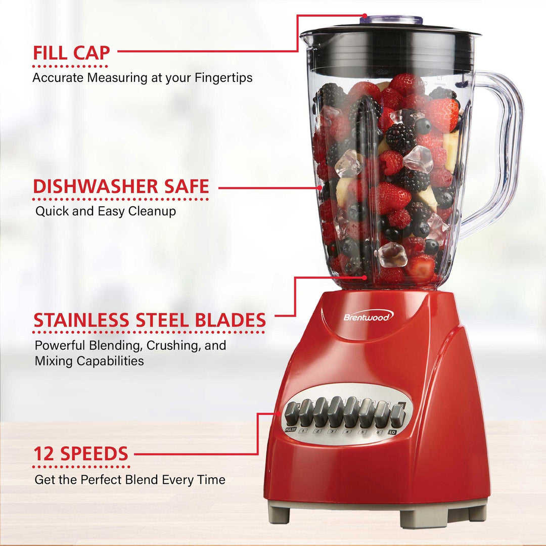 Brentwood 42 Oz. 12-Speed 350W Blender with Glass Jar - Red - view 6