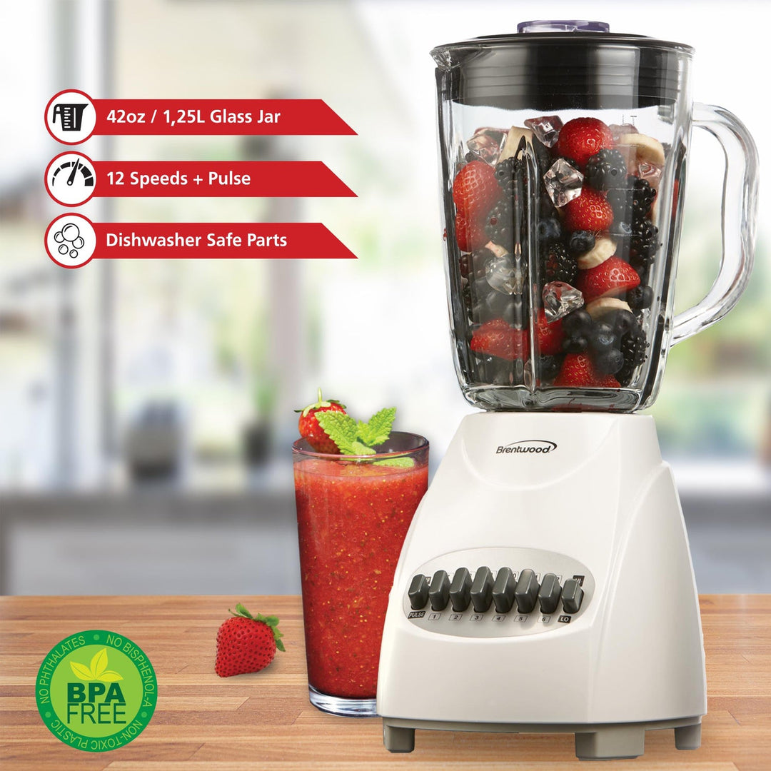 Brentwood 42 Oz. 12-Speed 350W Blender with Glass Jar - White - view 3