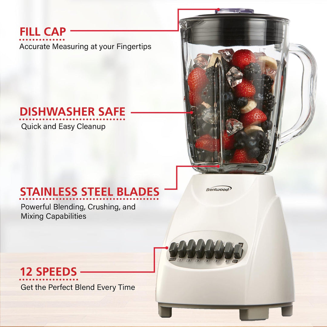 Brentwood 42 Oz. 12-Speed 350W Blender with Glass Jar - White - view 6