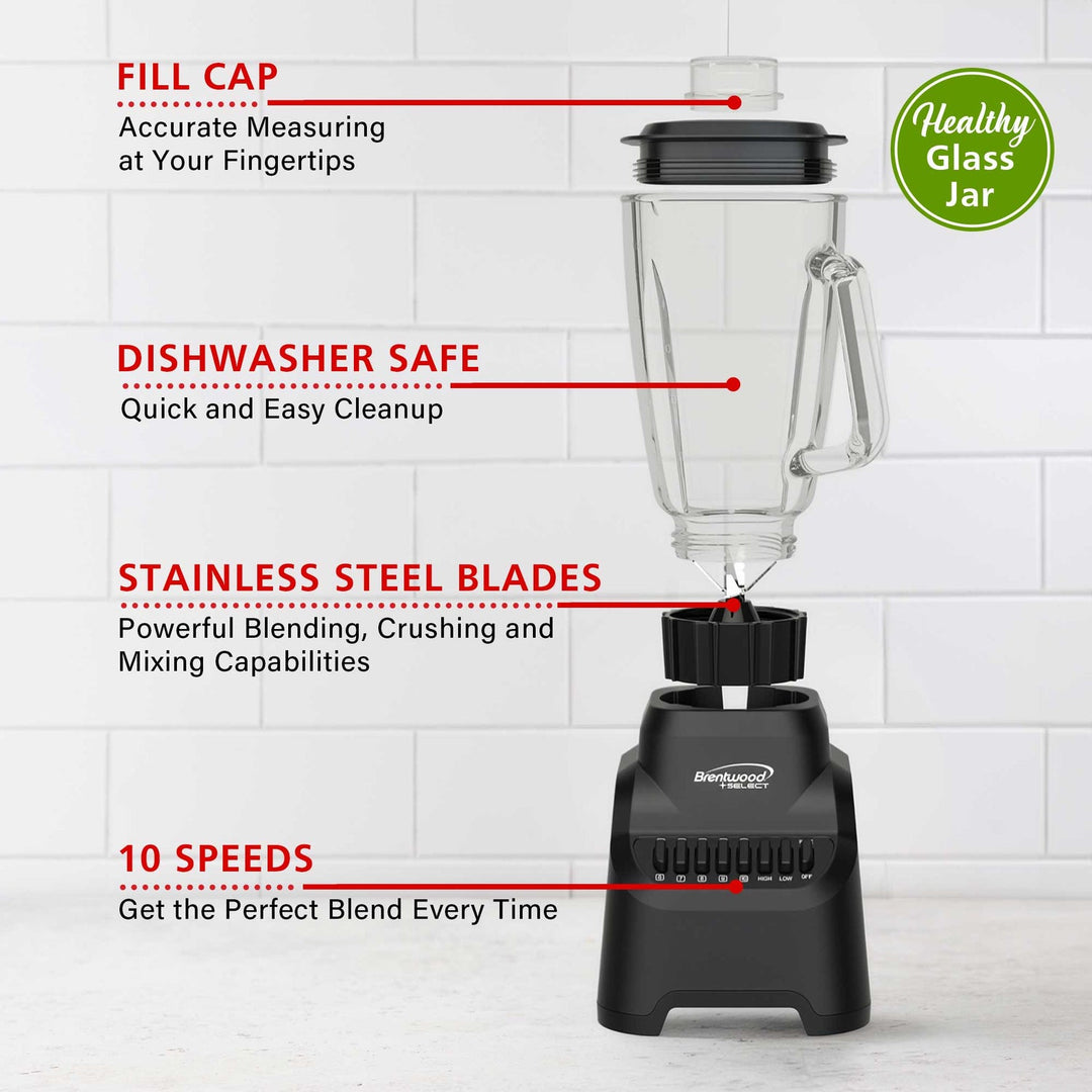 Brentwood Select 5.3-Cup 500W 10-Speed Glass Jar Blender, Black - view 7