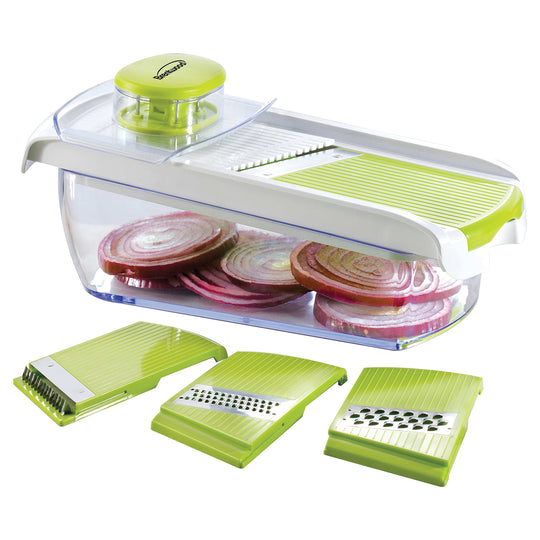 Brentwood Mandolin Slicer with 5-Cup Container and 4 Stainless Steel Blades, Green