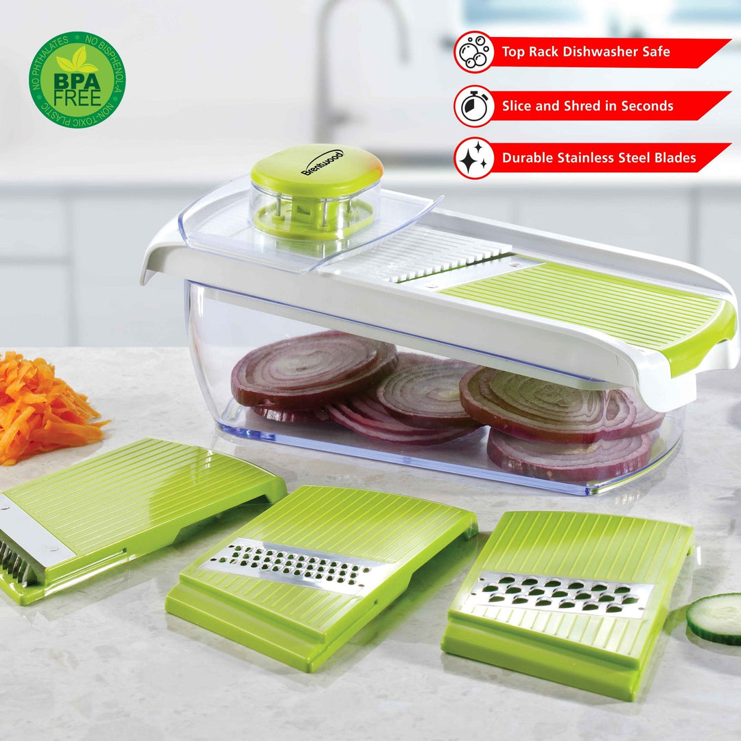 Brentwood Mandolin Slicer with 5-Cup Container and 4 Stainless Steel Blades, Green - view 3