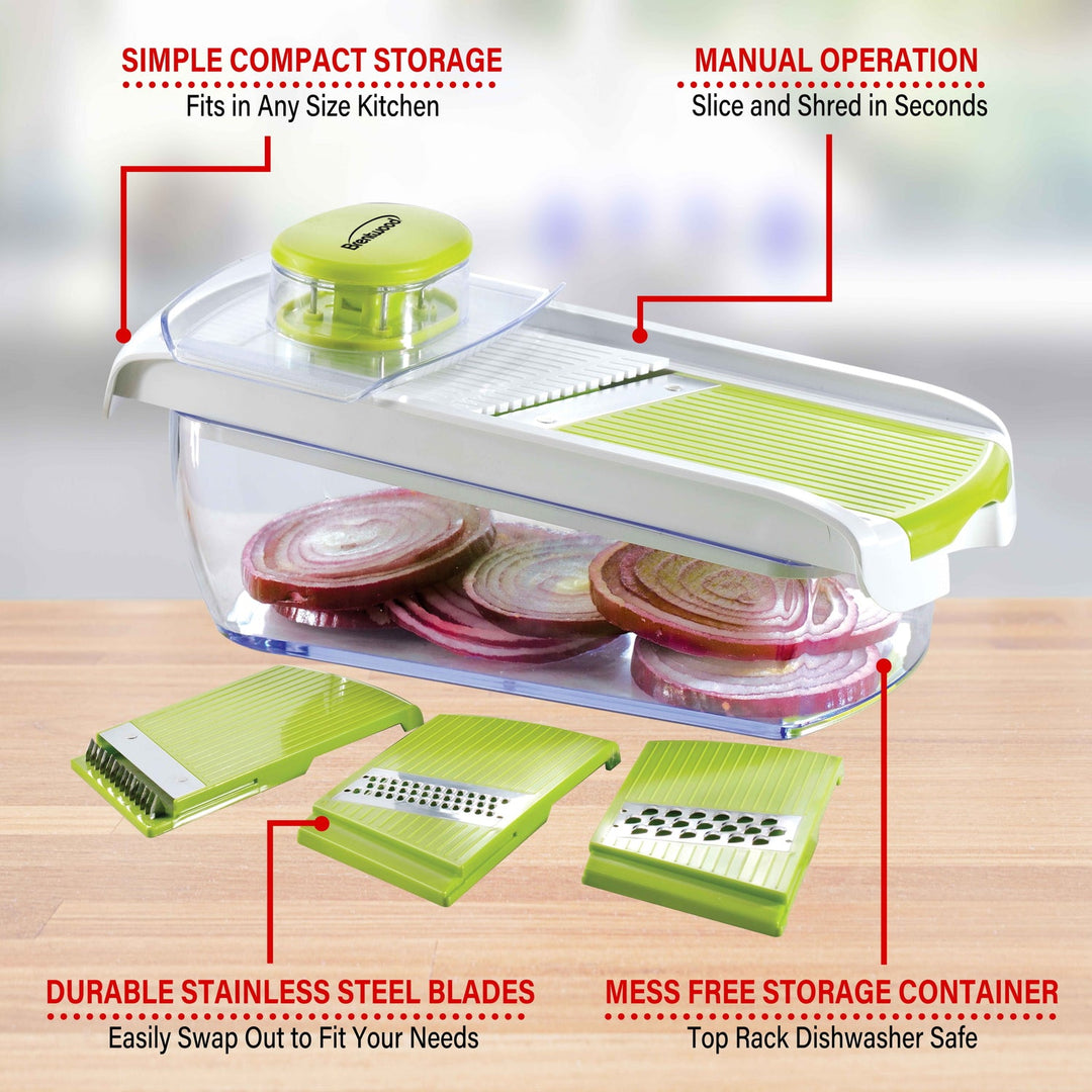 Brentwood Mandolin Slicer with 5-Cup Container and 4 Stainless Steel Blades, Green - view 7