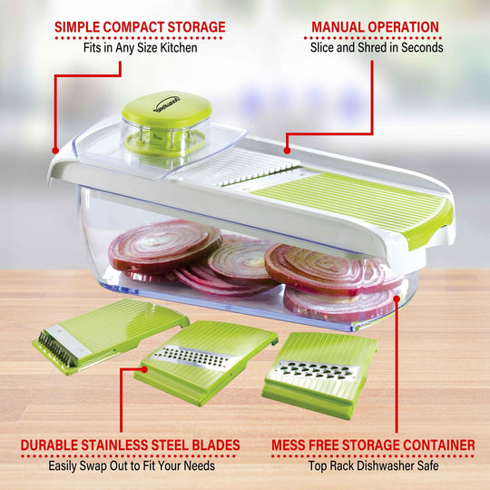 Brentwood Mandolin Slicer with 5-Cup Container and 4 Stainless Steel Blades, Green - view 7