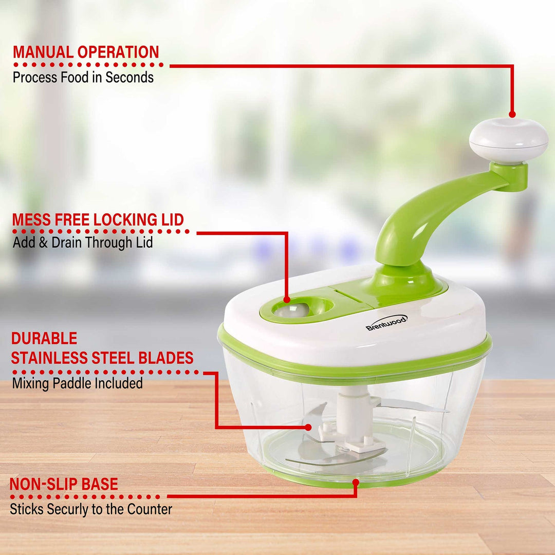 Brentwood Manual Food Processor with 8-Cup Container and Paddle Mixer, Green - view 7