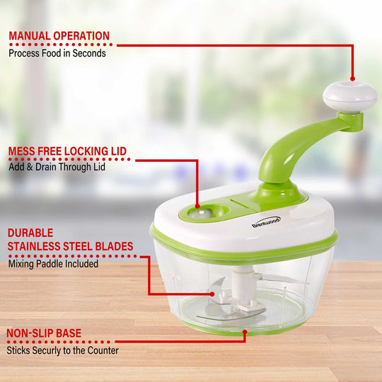 Brentwood Manual Food Processor with 8-Cup Container and Paddle Mixer, Green - view 7