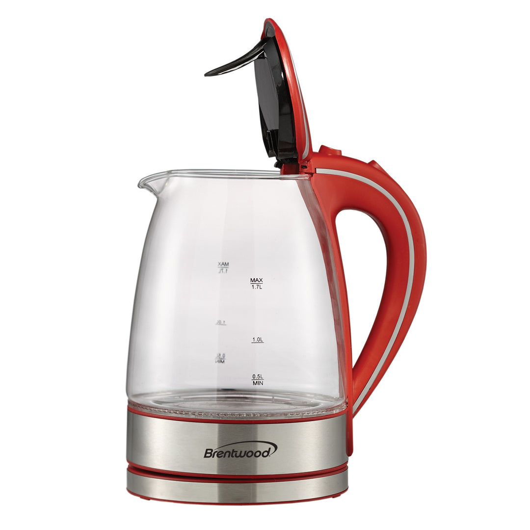 Brentwood 7-Cup 1,100W Cordless Glass Electric Kettle, Red