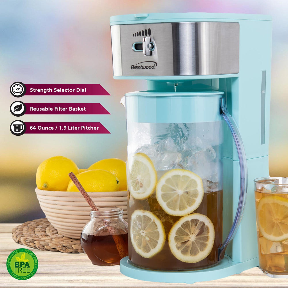 Brentwood 64 Oz. 700W Iced Tea and Coffee Maker with Pitcher, Blue - view 2