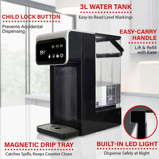 Brentwood 2.7 Qt. 1,800W Digital Instant Hot Water Dispenser, Black - view 7