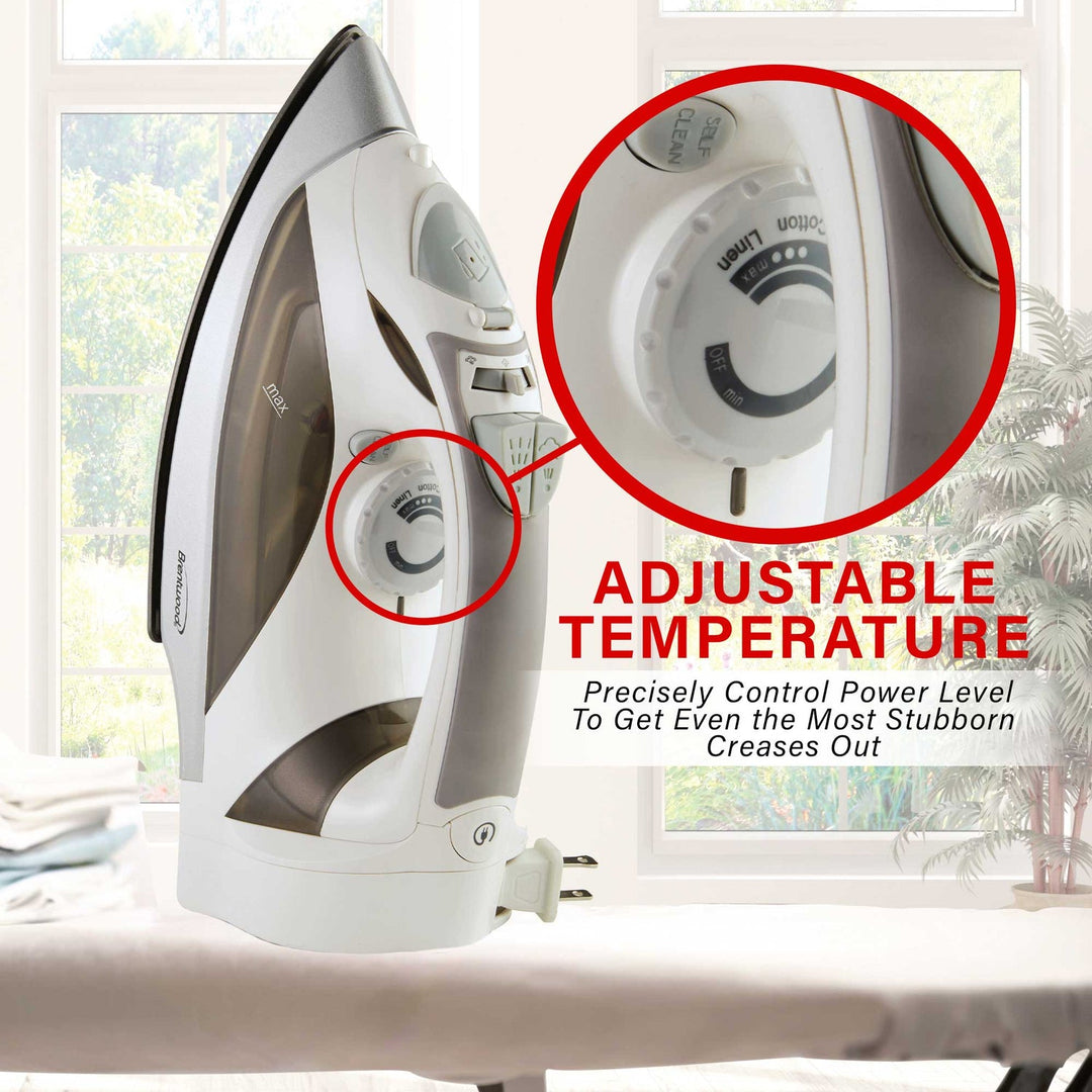 Brentwood 1,200W Nonstick Steam Iron with Retractable Cord - White - view 4