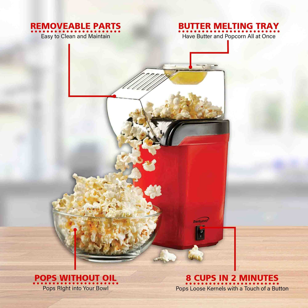 Brentwood 8-Cup 1,200W Hot Air Popcorn Maker, Red - view 6