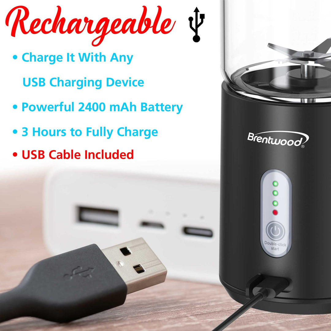 Brentwood 17 Oz. Portable USB Rechargeable Glass Blender - Black - view 5