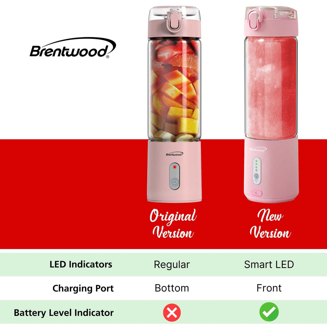 Brentwood 17 Oz. Portable USB Rechargeable Glass Blender - Pink - view 3