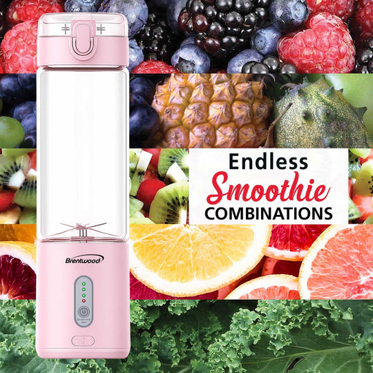 Brentwood 17 Oz. Portable USB Rechargeable Glass Blender - Pink - view 7