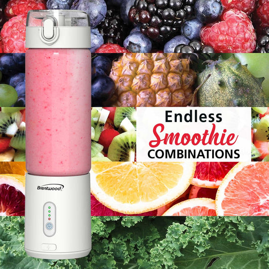 Brentwood 17 Oz. Portable USB Rechargeable Glass Blender - White - view 6
