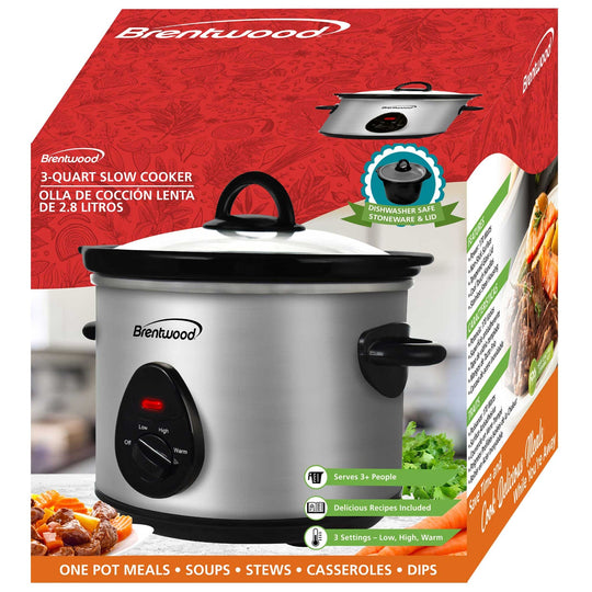 Brentwood 3 Qt. Slow Cooker with Ceramic Pot, Stainless Steel - view 7