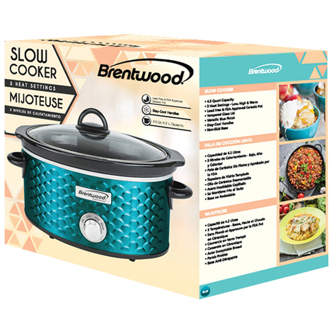 Brentwood 4.5-Qt. Scallop-Pattern Slow Cooker with Ceramic Pot, Blue - view 8