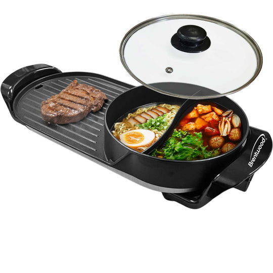 Brentwood 1,200W 2-Sided Electric Hot Pot and Korean BBQ Grill, Black - view 2