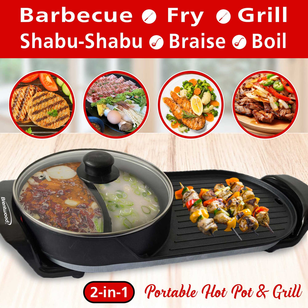 Brentwood 1,200W 2-Sided Electric Hot Pot and Korean BBQ Grill, Black - view 5