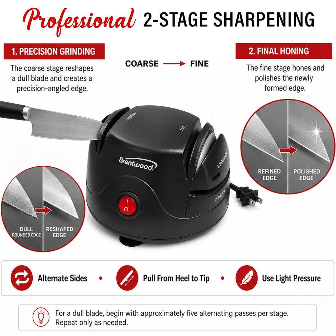 Brentwood Electric 2-Stage Knife and Tool Sharpener, Black - view 6