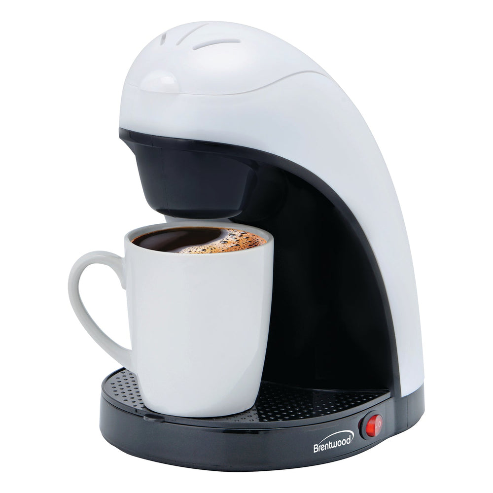 Brentwood 450W Single-Serve Coffee Maker with 10 Oz. Ceramic Mug, White - view 2