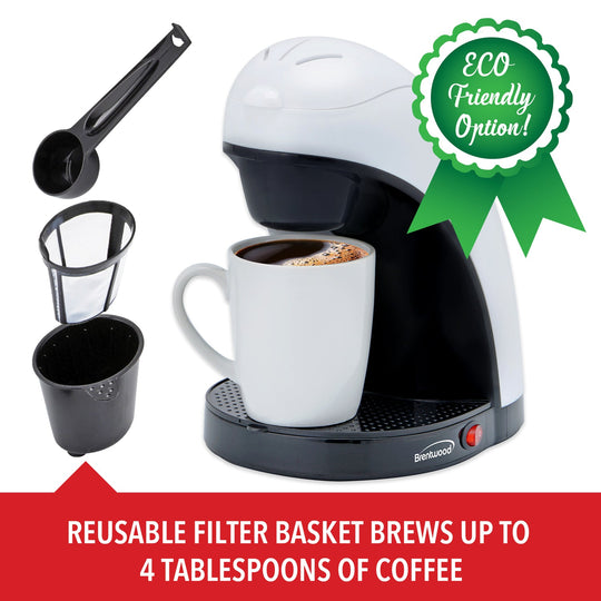 Brentwood 450W Single-Serve Coffee Maker with 10 Oz. Ceramic Mug, White - view 4