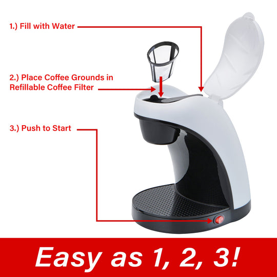 Brentwood 450W Single-Serve Coffee Maker with 10 Oz. Ceramic Mug, White - view 5